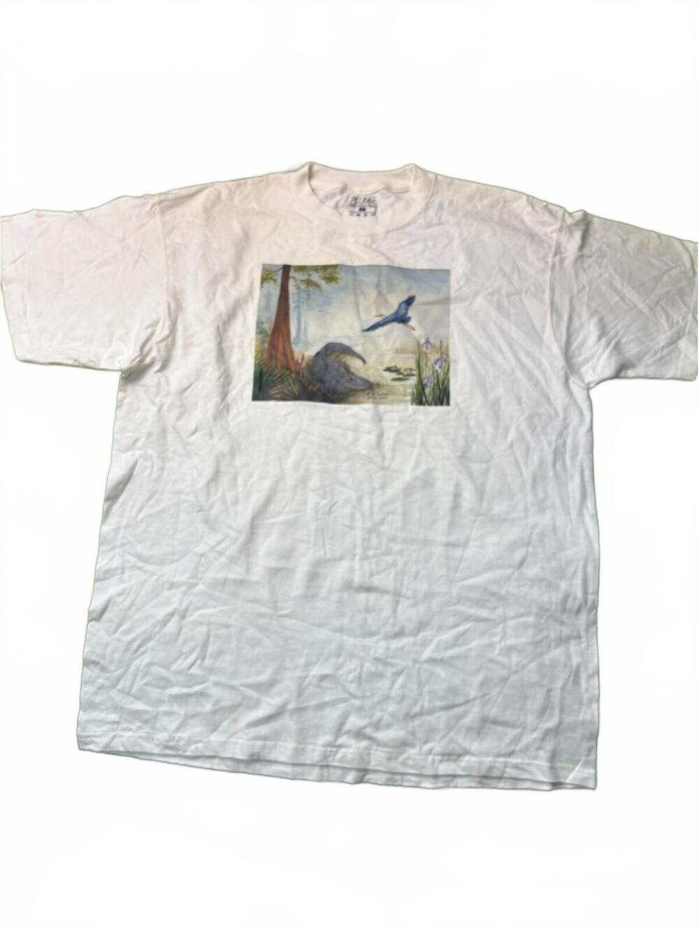 Vintage 2003 Alligator Heron Swamp Art Tee XL